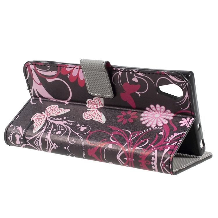 Printing Pattern Stand Leather Card Slot Mobile Shell for Sony Xperia XA1 - Butterflies and Flowers-4