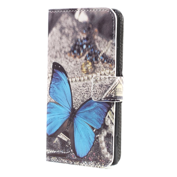 For Sony Xperia XA1 Patterned Stand Leather Wallet Case Cover - Blue Butterfly-1