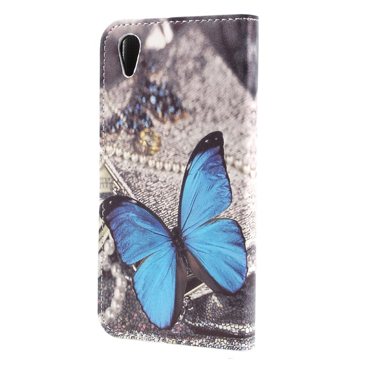 For Sony Xperia XA1 Patterned Stand Leather Wallet Case Cover - Blue Butterfly-2