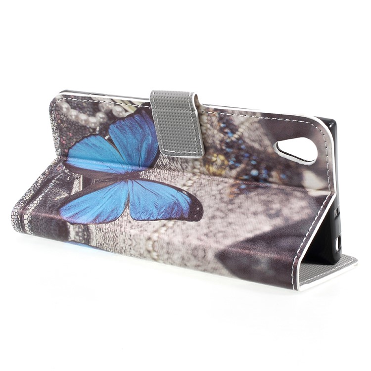 For Sony Xperia XA1 Patterned Stand Leather Wallet Case Cover - Blue Butterfly-4