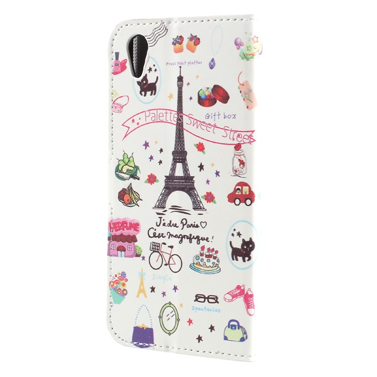 For Sony Xperia XA1 Patterned Stand Leather Wallet Case Shell - Eiffel Tower and Palettes Sweet Street-2