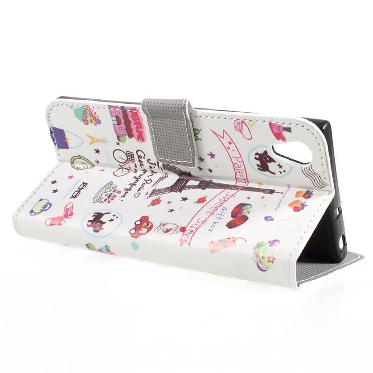 For Sony Xperia XA1 Patterned Stand Leather Wallet Case Shell - Eiffel Tower and Palettes Sweet Street-4
