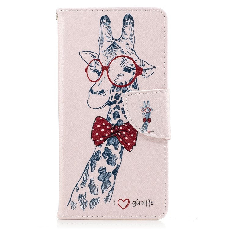 Patterned Leather Stand Mobile Casing for Sony Xperia XA1 - Giraffe Wearing Red Glasses-2