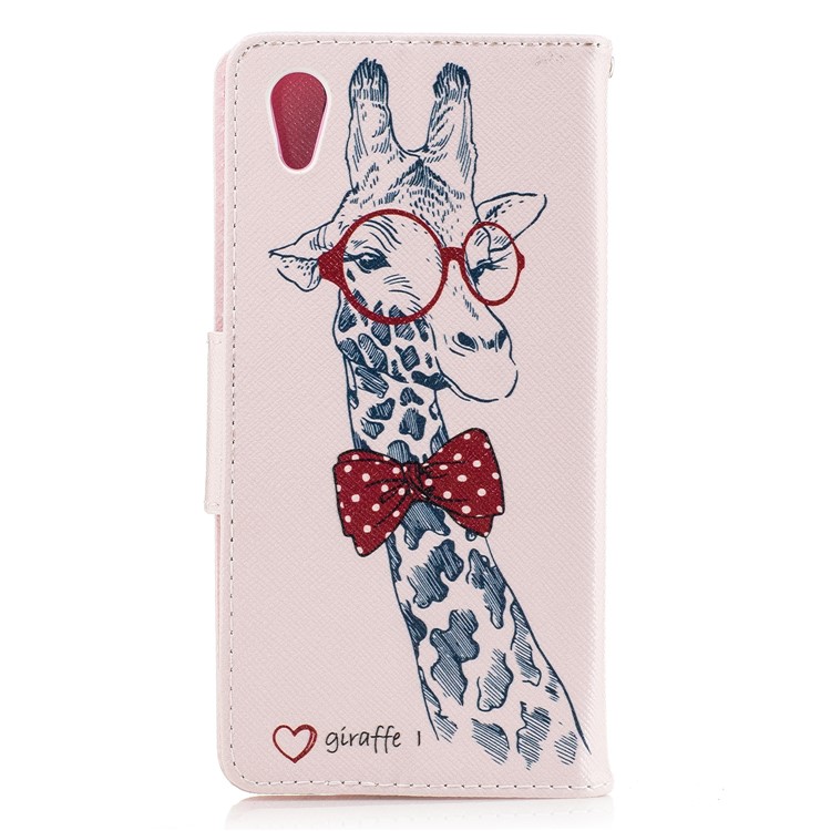 Patterned Leather Stand Mobile Casing for Sony Xperia XA1 - Giraffe Wearing Red Glasses-3