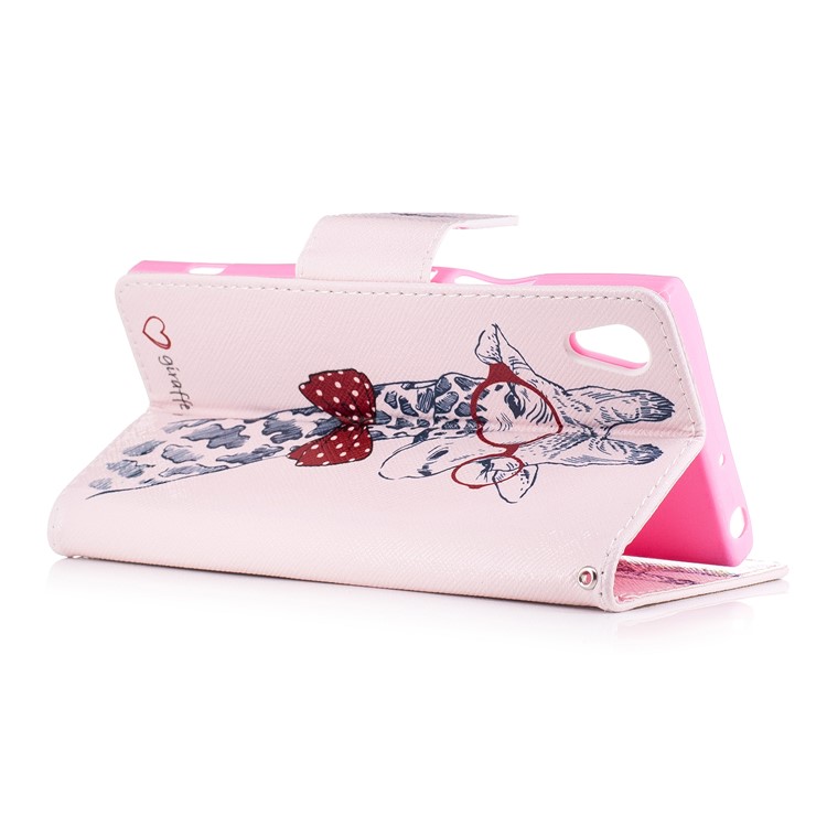 Patterned Leather Stand Mobile Casing for Sony Xperia XA1 - Giraffe Wearing Red Glasses-4