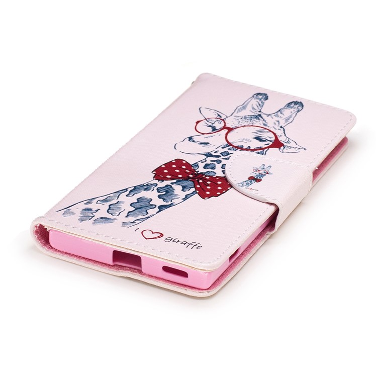 Patterned Leather Stand Mobile Casing for Sony Xperia XA1 - Giraffe Wearing Red Glasses-6