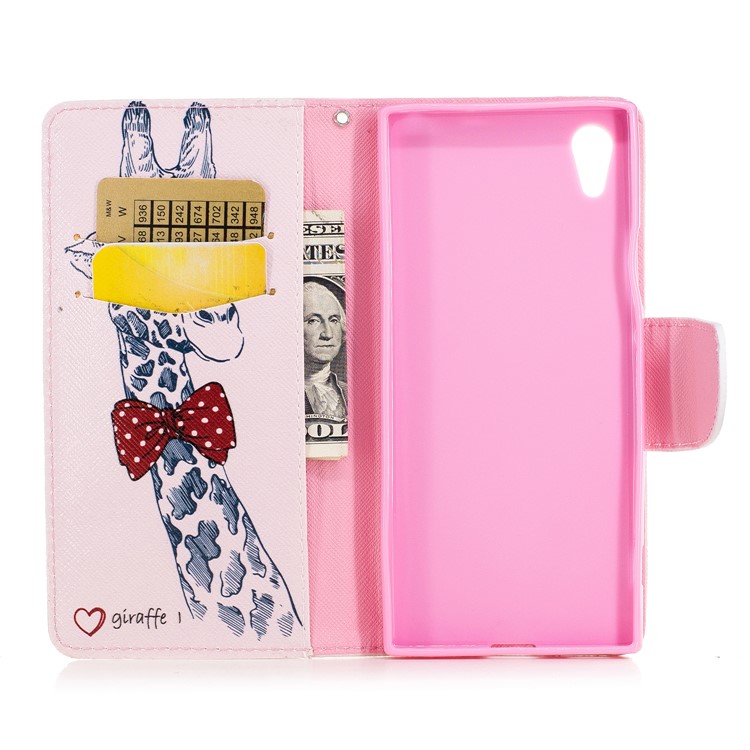 Patterned Leather Stand Mobile Casing for Sony Xperia XA1 - Giraffe Wearing Red Glasses-8