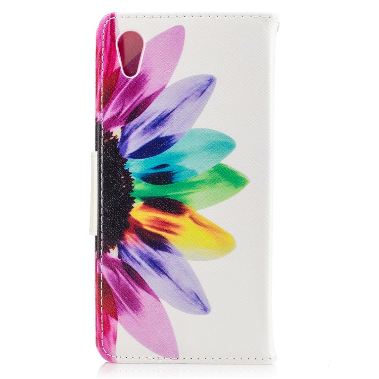 Patterned Leather Wallet Case Accessory for Sony Xperia XA1 - Colorful Sunflower-3