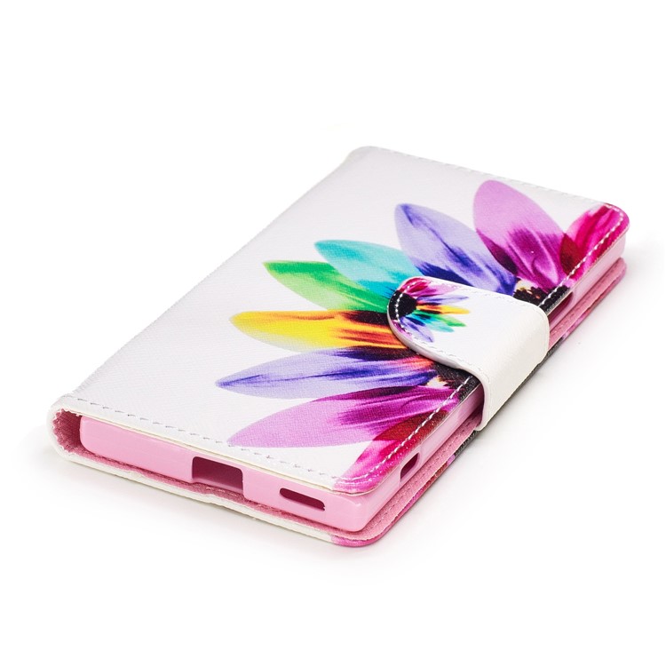 Patterned Leather Wallet Case Accessory for Sony Xperia XA1 - Colorful Sunflower-6