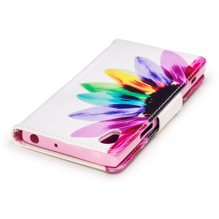 Patterned Leather Wallet Case Accessory for Sony Xperia XA1 - Colorful Sunflower-7