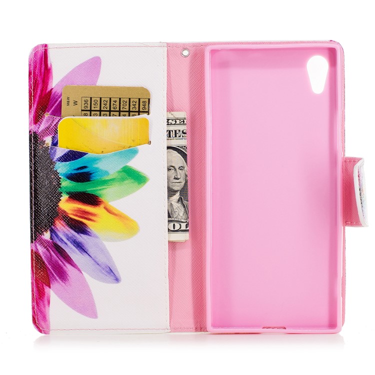 Patterned Leather Wallet Case Accessory for Sony Xperia XA1 - Colorful Sunflower-8
