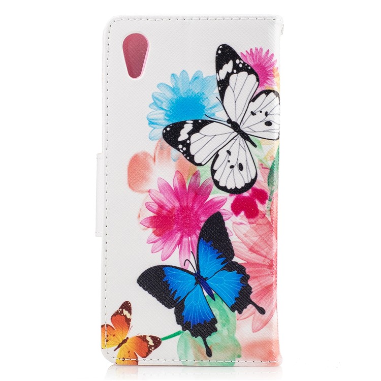 Printing Pattern Leather Wallet Mobile Case for Sony Xperia XA1 - Colorized Flowers and Butterflies-3
