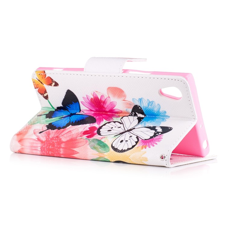 Printing Pattern Leather Wallet Mobile Case for Sony Xperia XA1 - Colorized Flowers and Butterflies-4