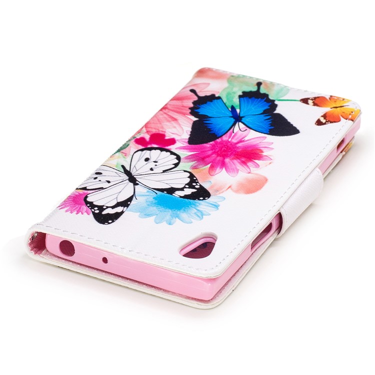 Printing Pattern Leather Wallet Mobile Case for Sony Xperia XA1 - Colorized Flowers and Butterflies-7