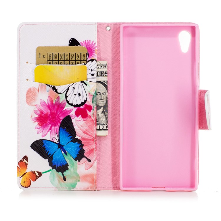 Printing Pattern Leather Wallet Mobile Case for Sony Xperia XA1 - Colorized Flowers and Butterflies-8