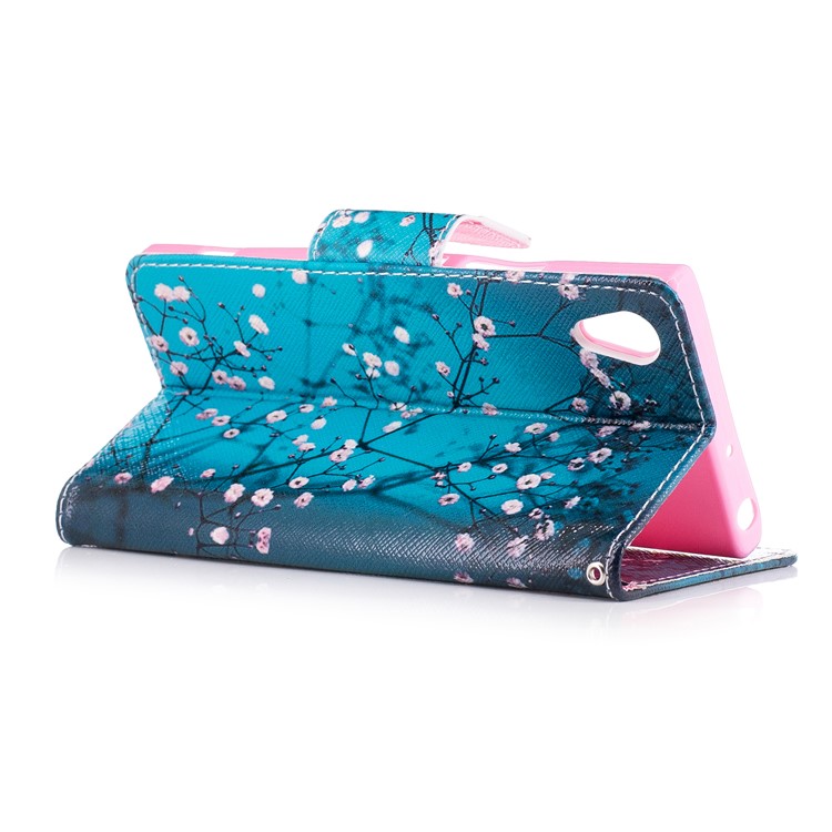 Patterned Leather Wallet Protective Cover for Sony Xperia XA1 - Pink Floret-4