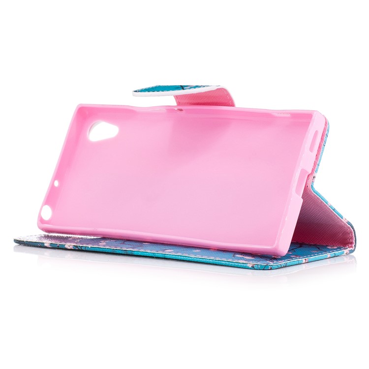 Patterned Leather Wallet Protective Cover for Sony Xperia XA1 - Pink Floret-5