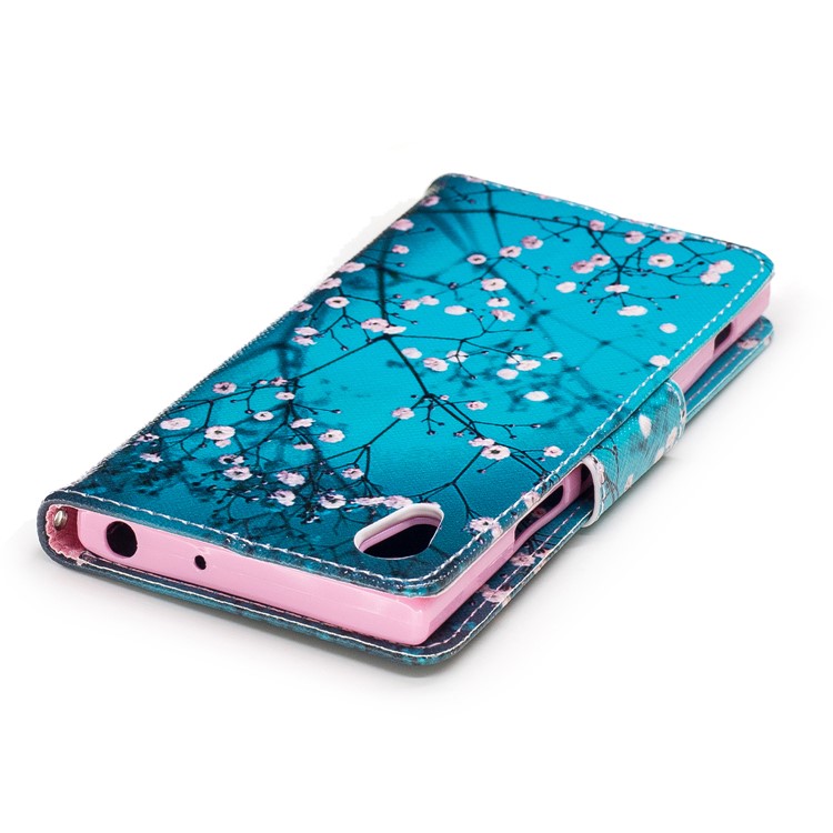 Patterned Leather Wallet Protective Cover for Sony Xperia XA1 - Pink Floret-7
