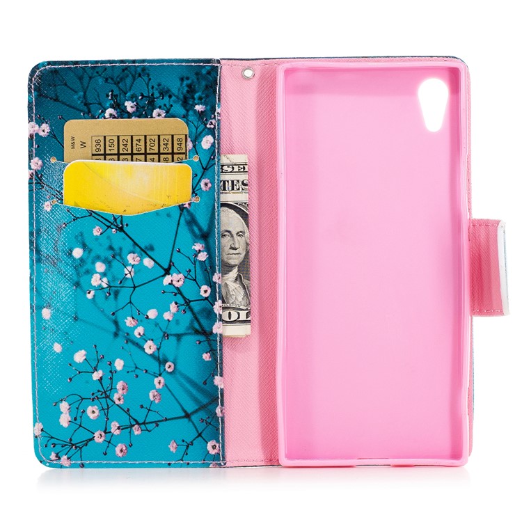 Patterned Leather Wallet Protective Cover for Sony Xperia XA1 - Pink Floret-8