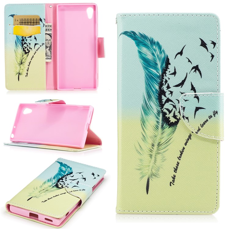 For Sony Xperia XA1 Patterned Leather Wallet Mobile Cover Case - Quill Pen and Quote-1