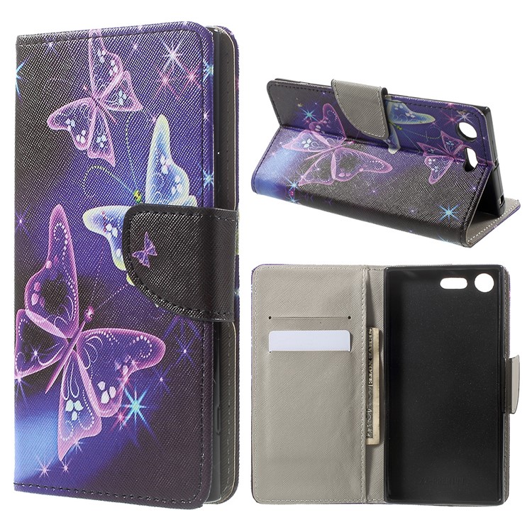 Pattern Printing Leather Wallet Stand Flip Case for Sony Xperia XZ Premium - Beautiful Butterflies-1