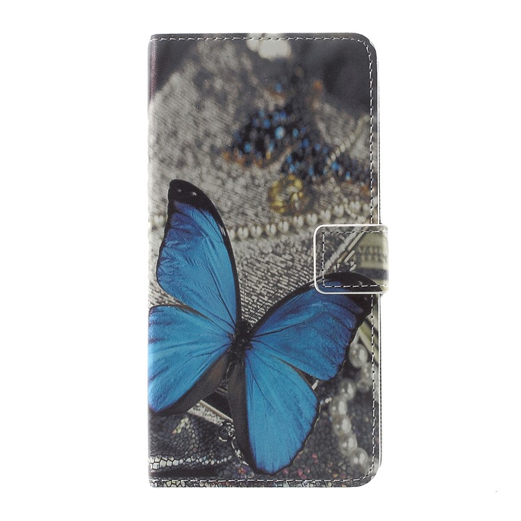 Pattern Printing Leather Card Slots Stand Folio Case for Sony Xperia XZ Premium - Blue Butterfly-1