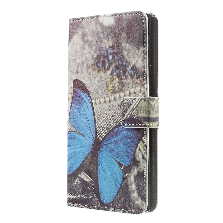 Pattern Printing Leather Card Slots Stand Folio Case for Sony Xperia XZ Premium - Blue Butterfly-2