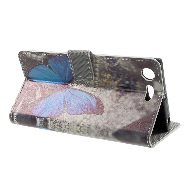Pattern Printing Leather Card Slots Stand Folio Case for Sony Xperia XZ Premium - Blue Butterfly-4