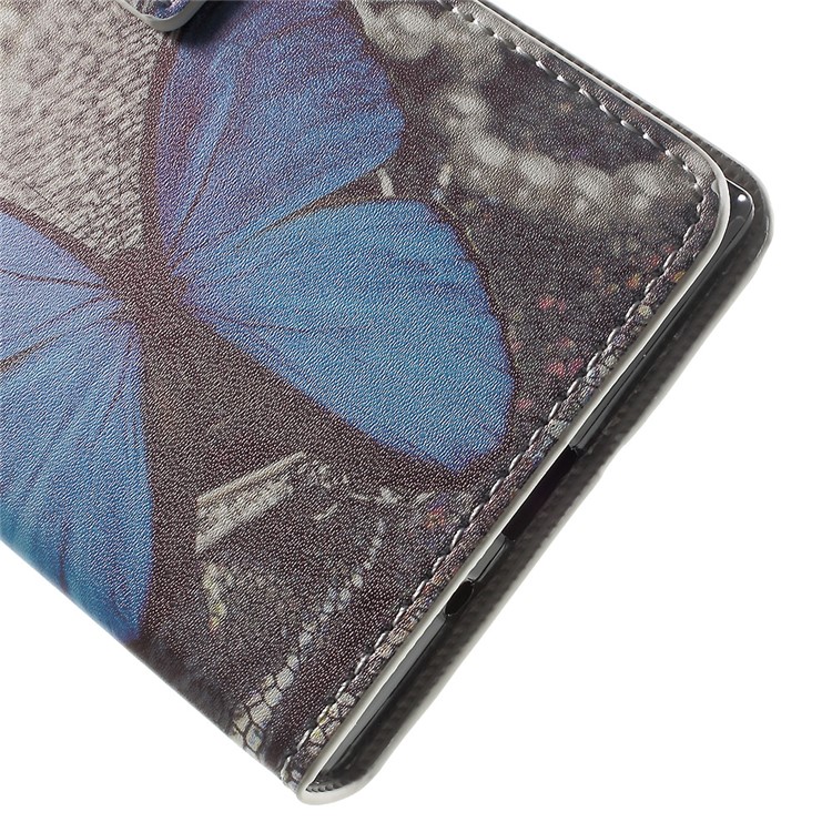 Pattern Printing Leather Card Slots Stand Folio Case for Sony Xperia XZ Premium - Blue Butterfly-5
