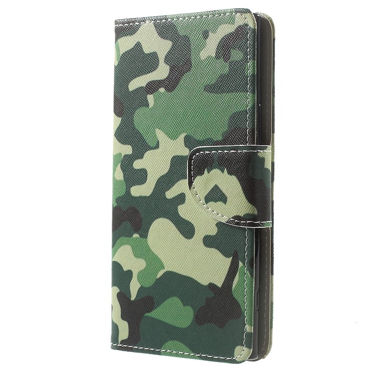 Pattern Printing Leather Wallet Stand Protective Case for Sony Xperia XZ Premium - Camouflage-2