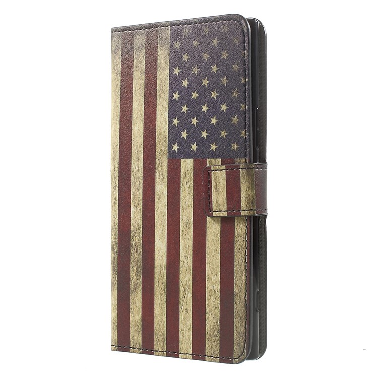 Patterned Leather Wallet Foldable Folio Shell for Sony Xperia XZ Premium -
Retro Style American Flag-2