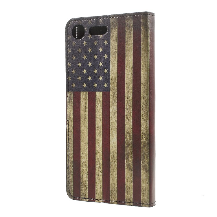Patterned Leather Wallet Foldable Folio Shell for Sony Xperia XZ Premium -
Retro Style American Flag-3