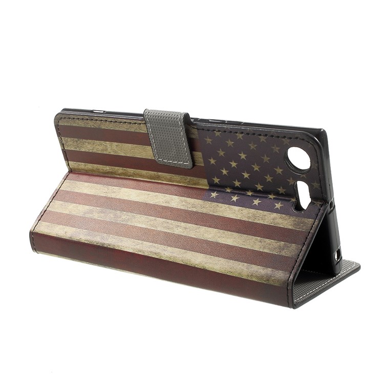 Patterned Leather Wallet Foldable Folio Shell for Sony Xperia XZ Premium -
Retro Style American Flag-4