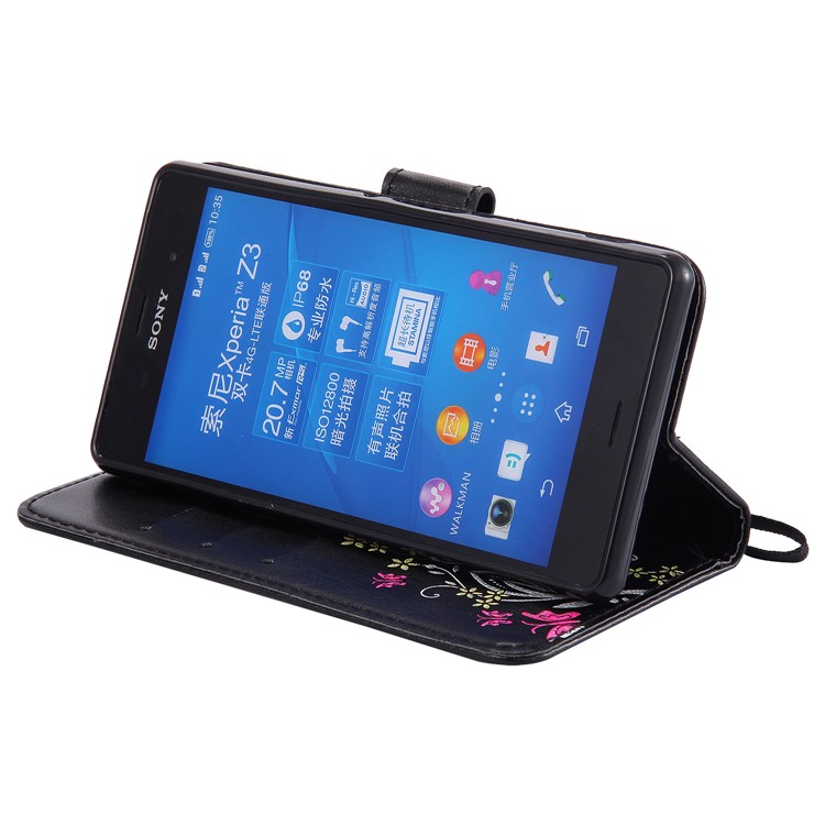 Glittery Powder Imprint Butterfly Flower Leather Wallet Stand Case for Sony Xperia X Performance - Black-8