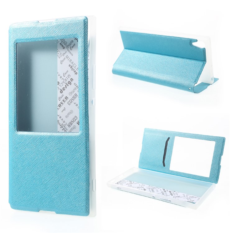View Window Cross Texture Leather Case for Sony Xperia XA1 Ultra - Baby Blue-1