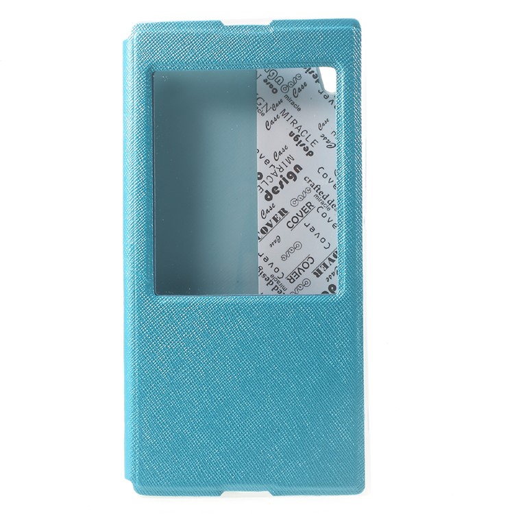View Window Cross Texture Leather Case for Sony Xperia XA1 Ultra - Baby Blue-2