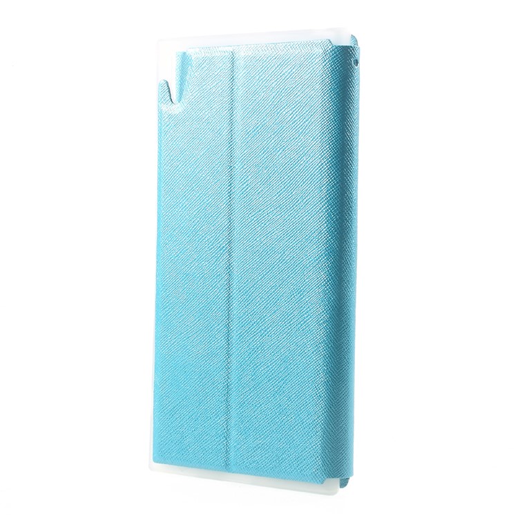 View Window Cross Texture Leather Case for Sony Xperia XA1 Ultra - Baby Blue-3