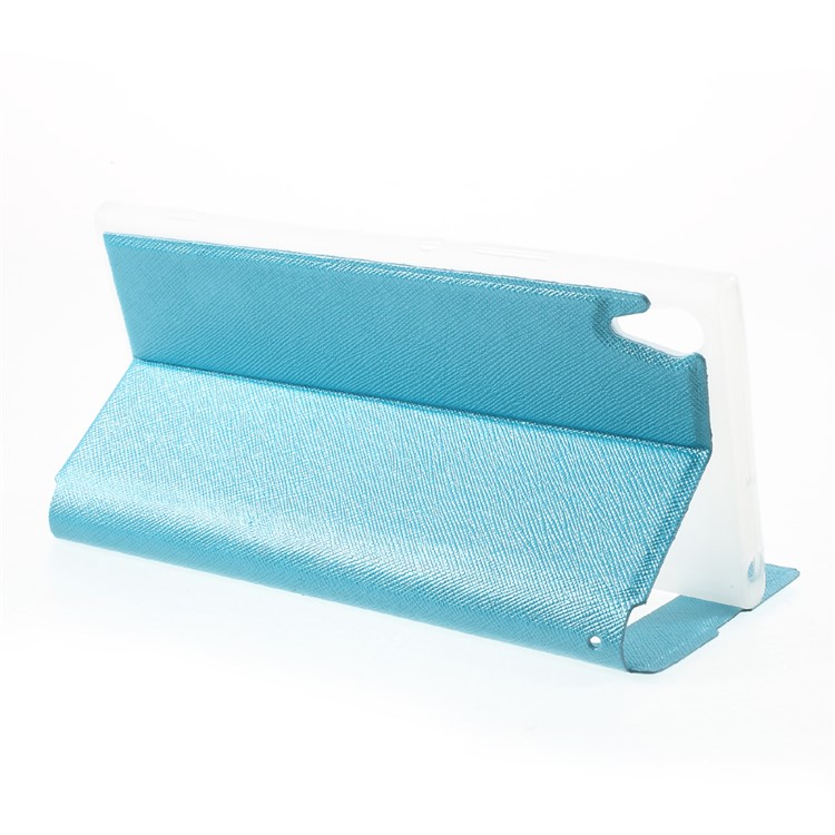 View Window Cross Texture Leather Case for Sony Xperia XA1 Ultra - Baby Blue-4