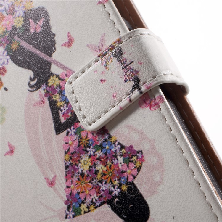 Pattern Printing Leather Wallet Case for Sony Xperia XA1 - Flowered Girl Holding Umbrella-7