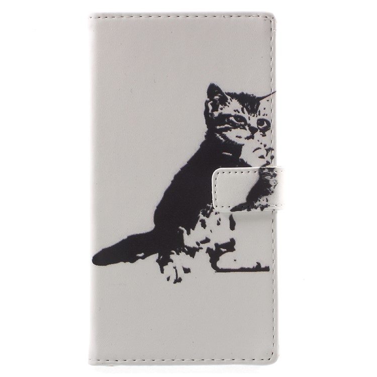 Pattern Printing Leather Wallet Case with Stand for Sony Xperia XA1 - Black and White Cat-1