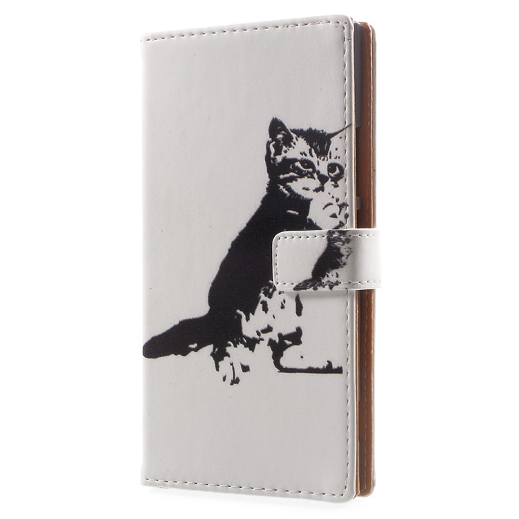 Pattern Printing Leather Wallet Case with Stand for Sony Xperia XA1 - Black and White Cat-2