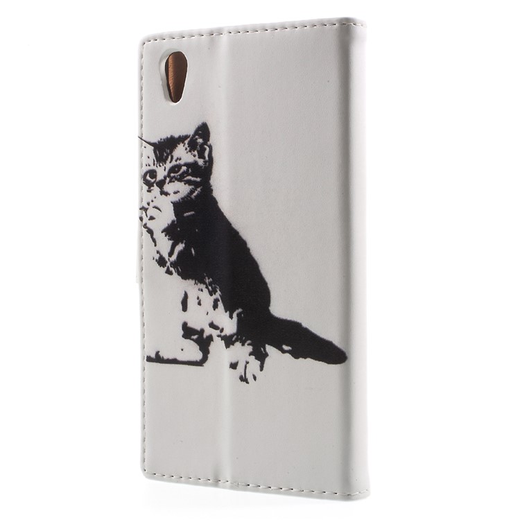 Pattern Printing Leather Wallet Case with Stand for Sony Xperia XA1 - Black and White Cat-3