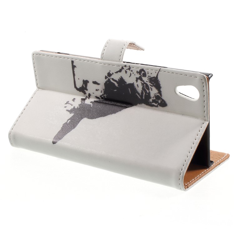 Pattern Printing Leather Wallet Case with Stand for Sony Xperia XA1 - Black and White Cat-4