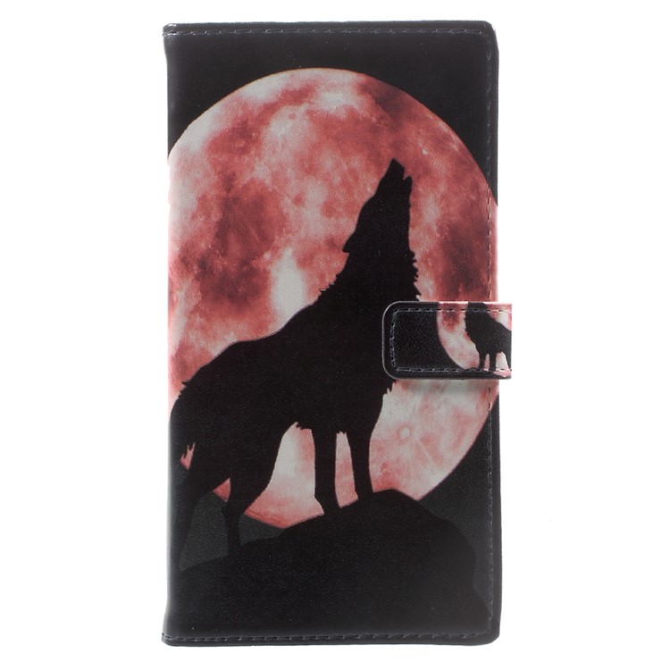 Pattern Printing PU Leather Wallet Case for Sony Xperia XA1 - Wolf Howling at the Moon-1
