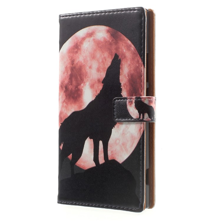 Pattern Printing PU Leather Wallet Case for Sony Xperia XA1 - Wolf Howling at the Moon-2