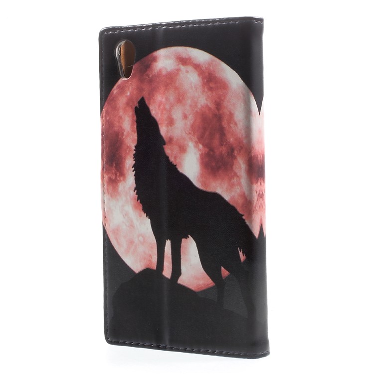 Pattern Printing PU Leather Wallet Case for Sony Xperia XA1 - Wolf Howling at the Moon-3