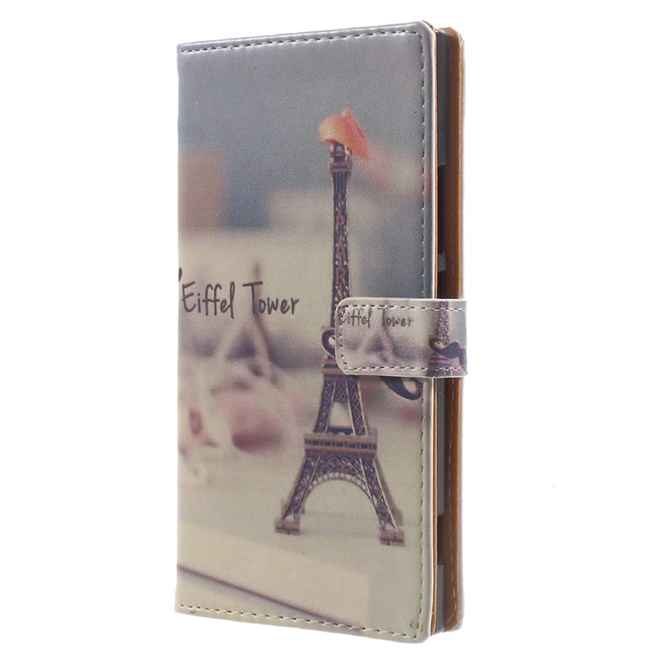 Pattern Printing Leder Geldbörse Tasche für Sony Xperia XA1 - Eiffelturm und Schnurrbart-2