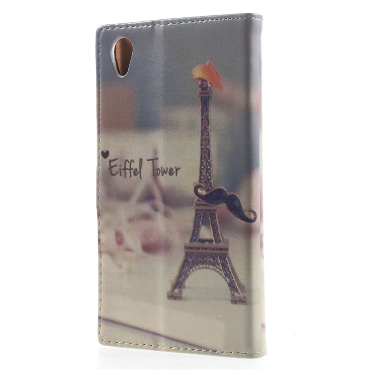Pattern Printing Leder Geldbörse Tasche für Sony Xperia XA1 - Eiffelturm und Schnurrbart-3