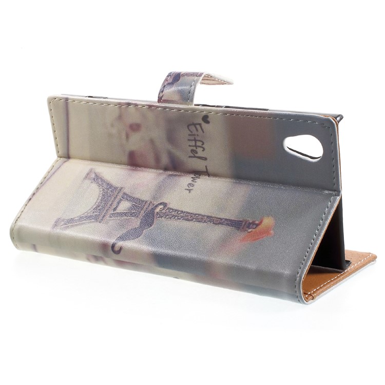 Pattern Printing Leder Geldbörse Tasche für Sony Xperia XA1 - Eiffelturm und Schnurrbart-4