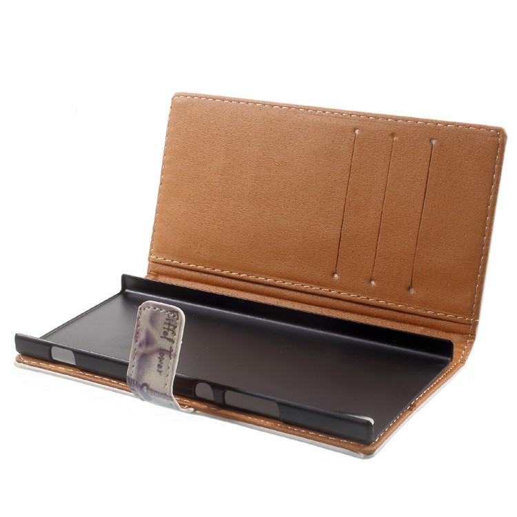 Pattern Printing Leder Geldbörse Tasche für Sony Xperia XA1 - Eiffelturm und Schnurrbart-5